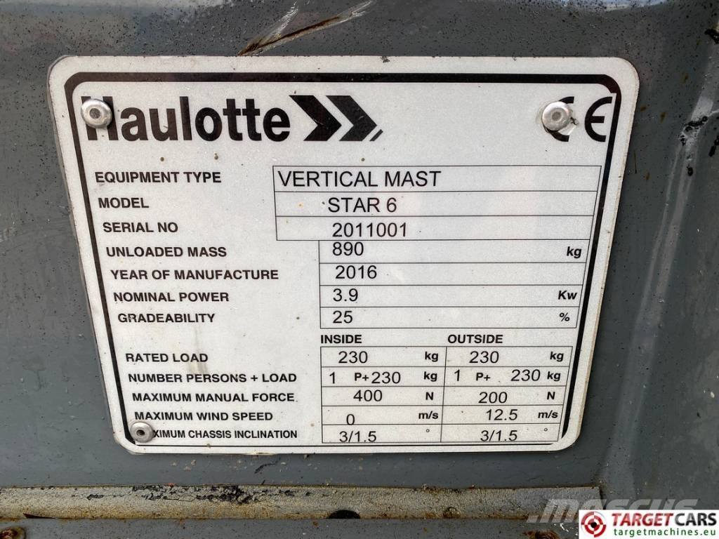 Haulotte Star 6 Electric Vertical Mast Work Lift 580cm Vertikaalsed mast tõstukid
