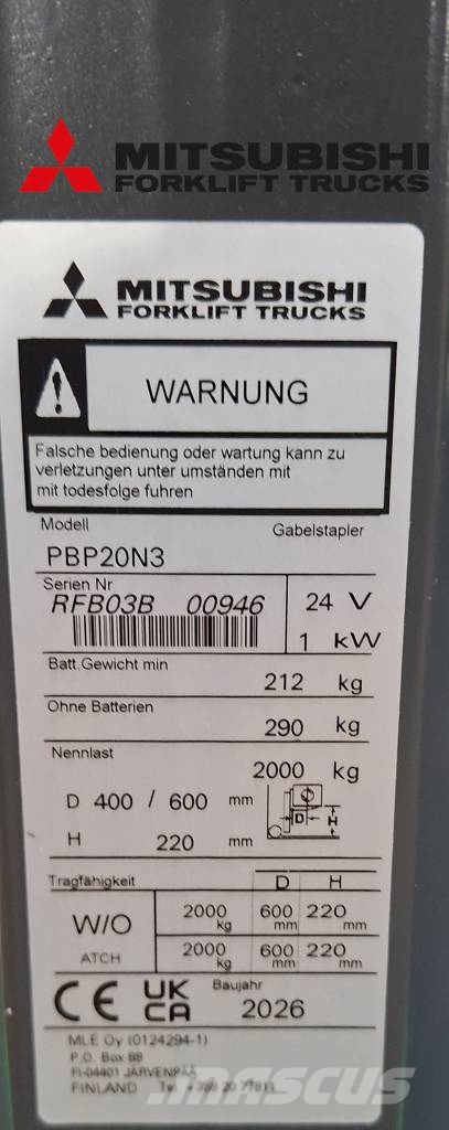 Mitsubishi PBP20N3 Montacargas manual