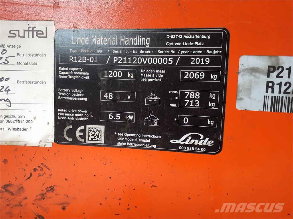 Linde R12B Šakiniai krautuvai su prailgintu keltuvu