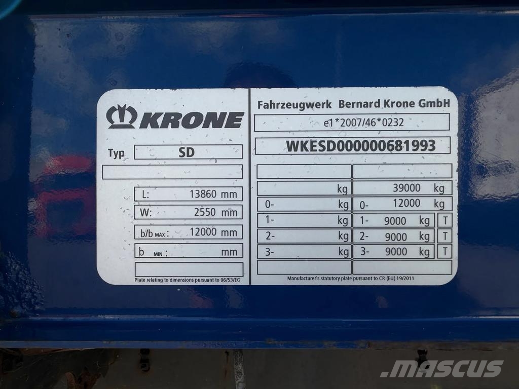 Krone N/A SD Schuifzeil-Dak / Coil / SAF-Disc / Apk! Plachtové návesy