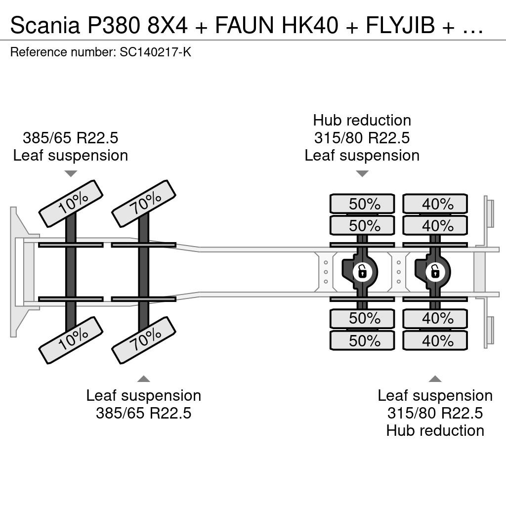 Scania P380 8X4 + FAUN HK40 + FLYJIB + BALLASTBL. 6,9 TON Kranen voor alle terreinen