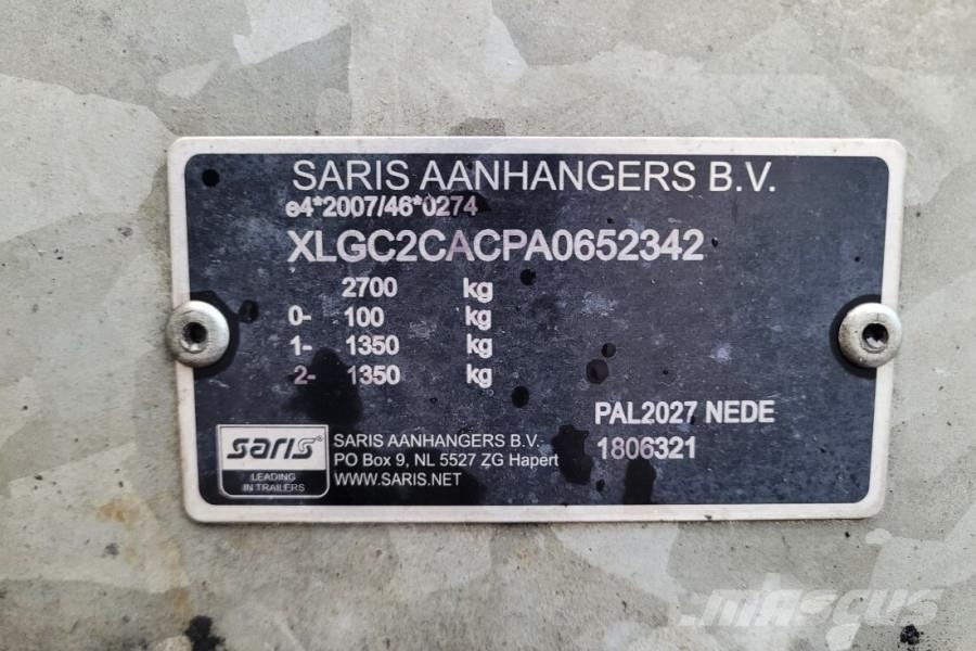 Saris C2700 2 Axel Trailer, Maximum payload: 2045 kg, In Aanhangwagens