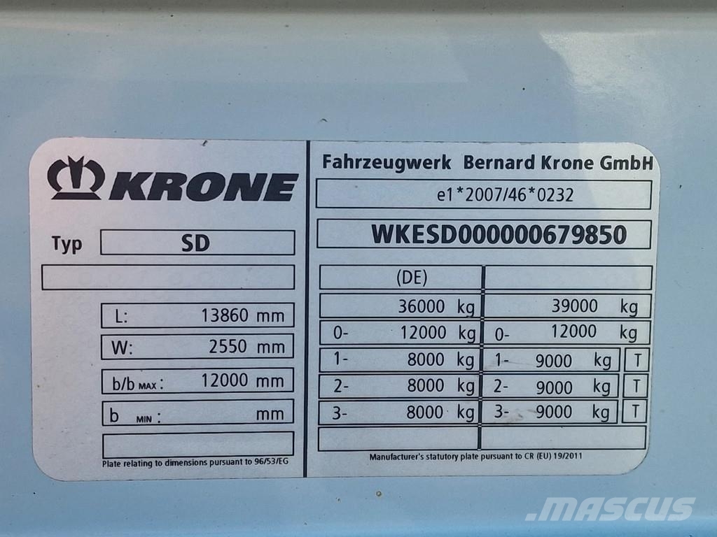 Krone SD Tautliner - BPW Axle - Lift axle Polprikolice s ponjavo