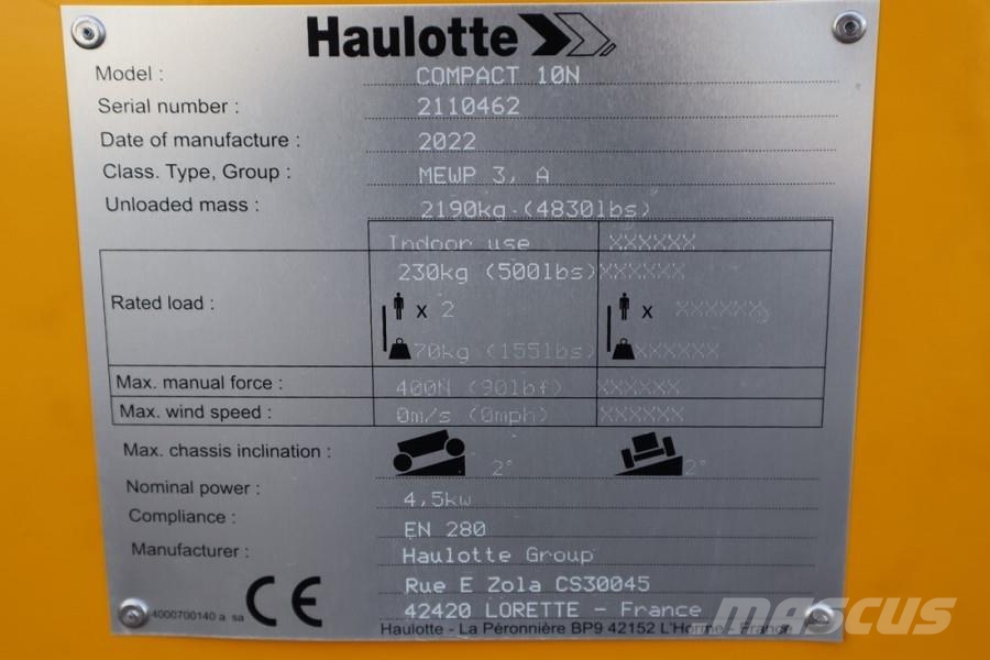 Haulotte Compact 10N Valid Iinspection, *Guarantee! 10m Wor Scissor lifts