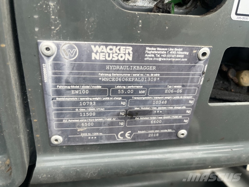 Wacker Neuson EW 100 / Engcon, Kärry, 3 kauhaa, Hyvät renkaat! Gumikerekes kotrók