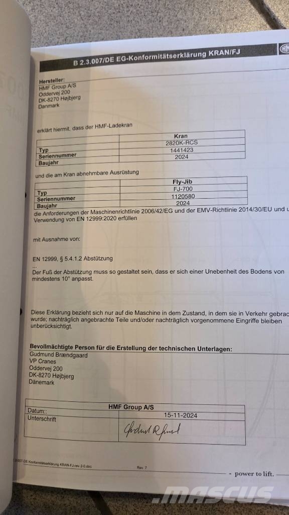 HMF 2820 K-5 + JIB FJ-700 K-4 Iekrāvēju krāni