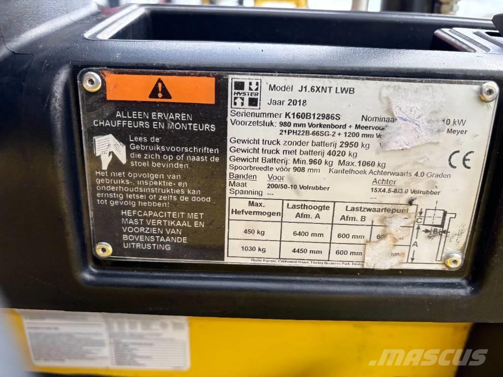 Hyster J1.6XNT Elektrische heftrucks