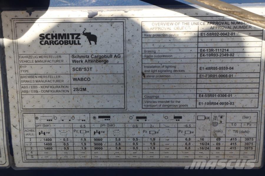 Schmitz Cargobull SCB3ST CoC Documents, Dutch Registration, 3-Axle M Schuifzeilopbouw