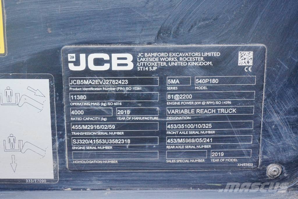 JCB 540 P180 | 2018 | Hydraulic Fork Positioner Teleskopski viljuškari