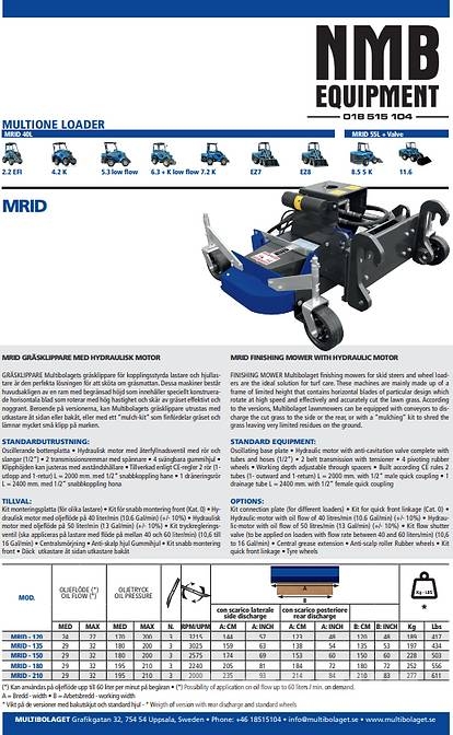 NMB GRÄSKLIPPARE 36-45 L/min 180 cm Χορτοκοπτικά επιβίβασης και έλξης