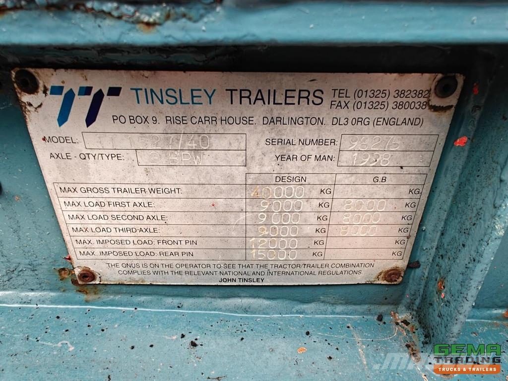 Tinsley TT1527/40AS 3-Axles BPW - 20/30FT Tipper Chassis - Kontejnerske poluprikolice