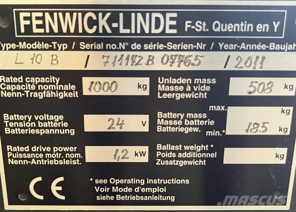 Linde L 10 B /172/ V-2596 OB Apiladores eléctricos autopropulsados