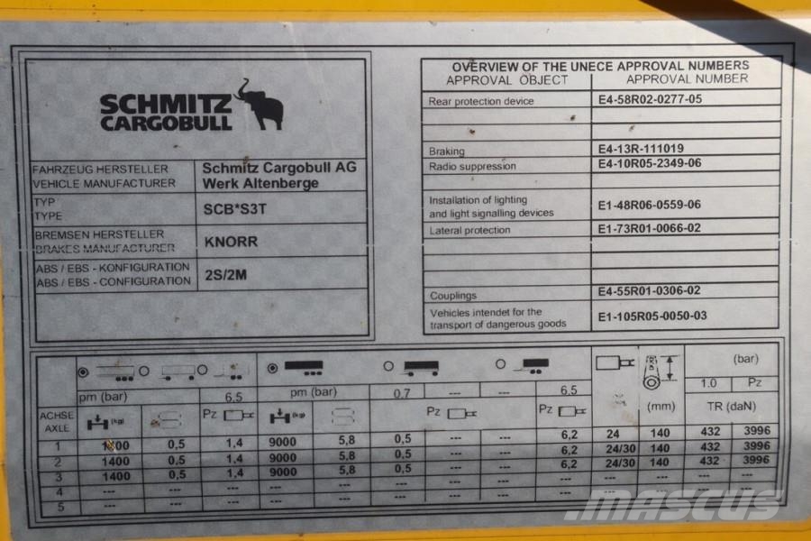 Schmitz Cargobull SCB3ST CoC Documents, Dutch Registration, 3-Axle, Schuifzeilopbouw