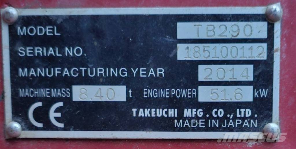 Takeuchi TB 290 Rupsgraafmachines