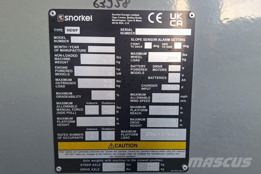 Snorkel 460SJ Valid Inspection, *Guarantee! CE, Diesel, 4x 直臂高空工作平台