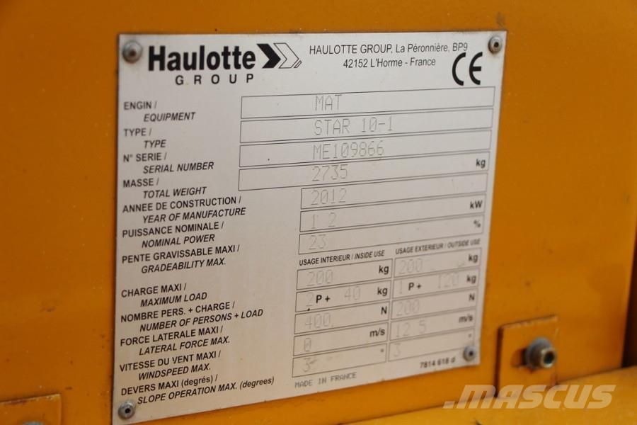 Haulotte Star 10AC Electric, 10m Working Height, 3m Reach, Kuukulkijat