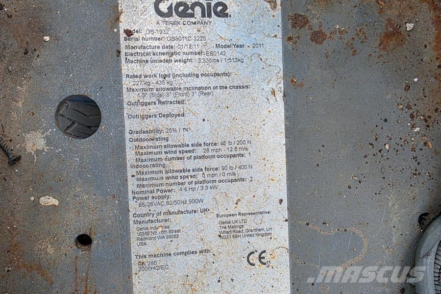 Genie GS1932 Electric, Working Height 7.8 m, 227kg Capac Saxliftar