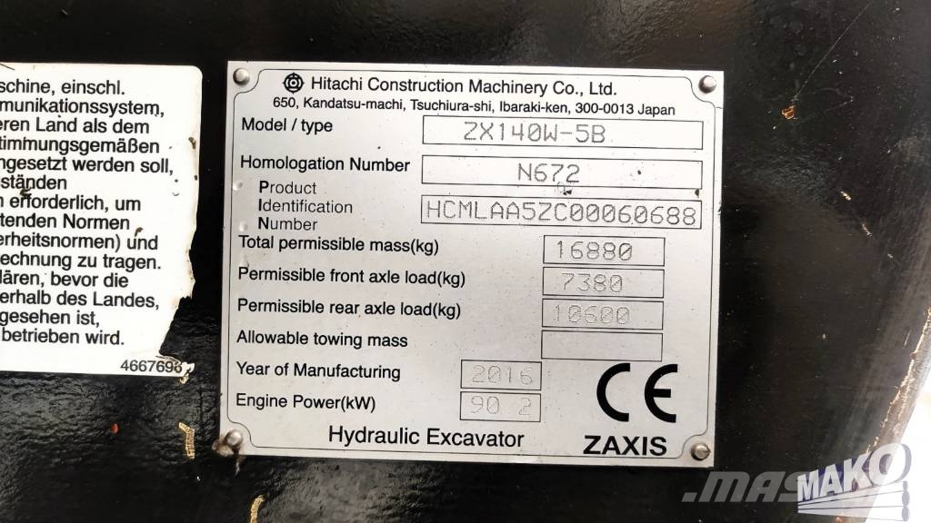 Hitachi ZX 140 W-5 Wielgraafmachines
