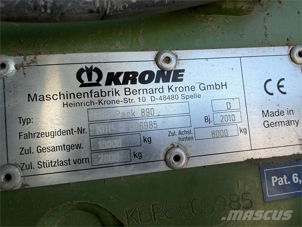 VIN 985 - KRONE BIG PACK 890 D Lis na hranaté balíky V Presse quadre