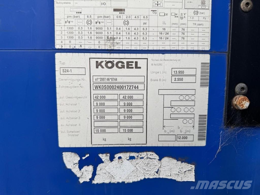 Kögel S24-1 3 AXLE SAF + SLIDING ROOF Tents puspiekabes