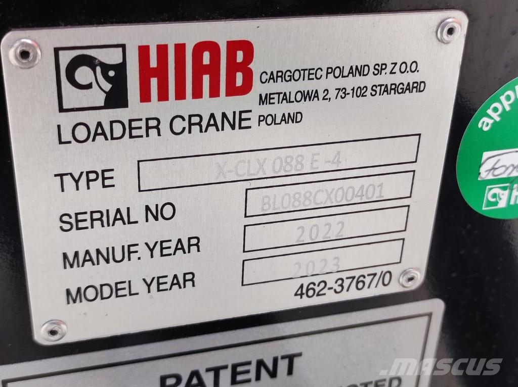 Hiab X-CLX 088 E-4 NEW MANUAL CRANE Loader cranes