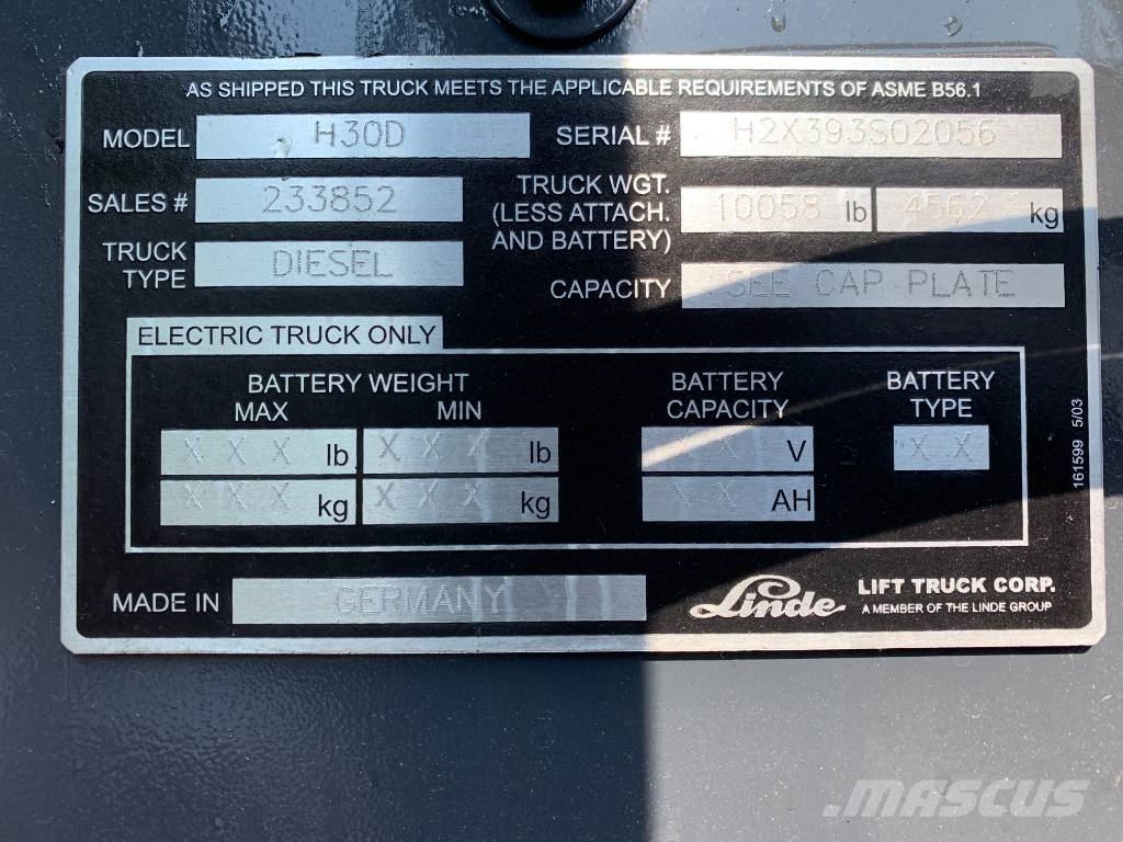 Linde H30D /393/ V-3336 OB Dízel targoncák