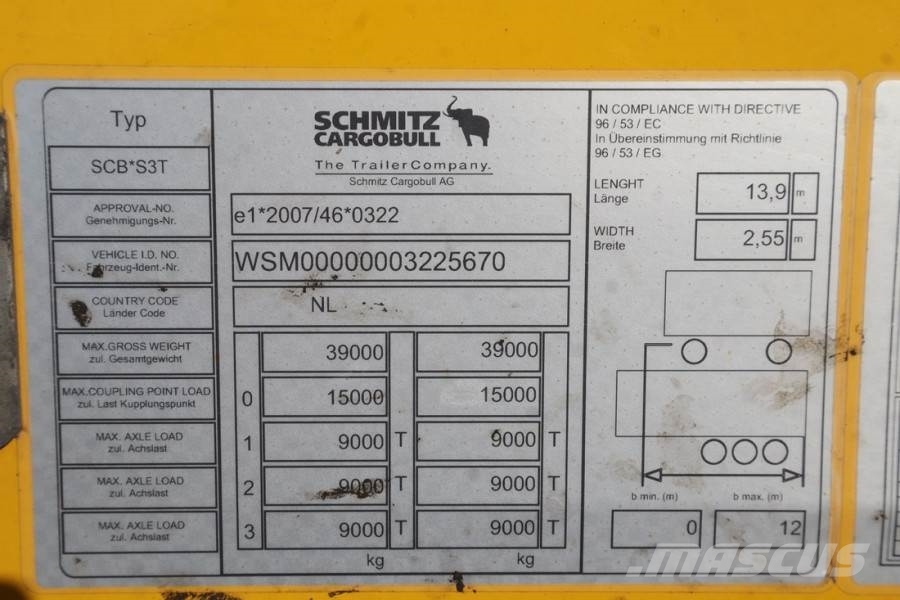 Schmitz CARG SCB3ST CoC Documents, TuV Loading Certificate Curtainsideranhänger