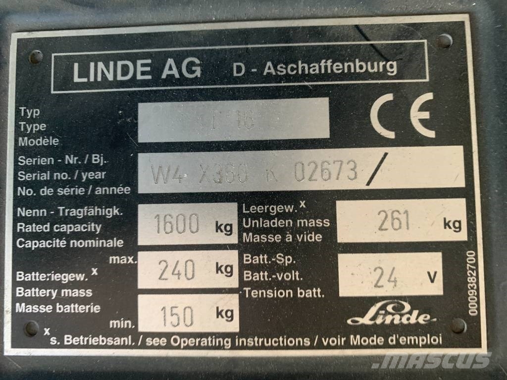 Linde T 16 V-3578 OB شاحنات مناولة ذاتية الدفع