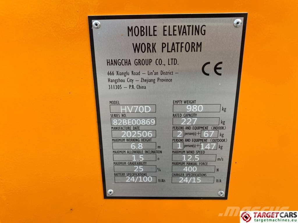 Hangcha HV70D Electric Vertical Mast Work Lift 680cm Vertikaalsed mast tõstukid