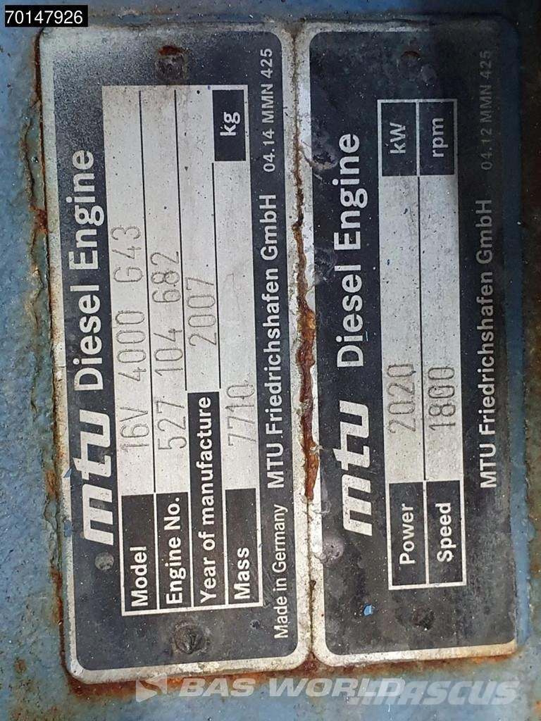Sdmo 51.2L70-4P 2600 KVA - ENGINE NEEDS REPAIR ディーゼル発電機