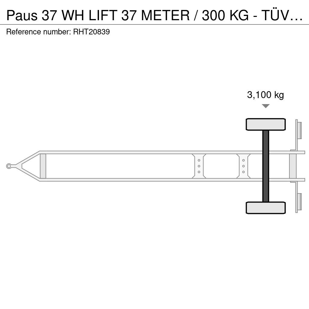 Paus 37 WH LIFT 37 METER / 300 KG - TÜV UNTILL 08/2027 المنصات الهوائية المثبتة على مقطورة