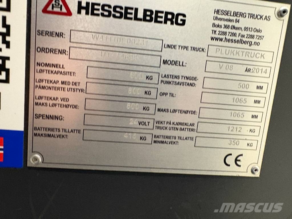 Linde V 08 Montacargas recogepedidos de baja altura