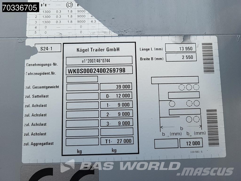 Kögel S24-1 3 axles APK 04/27 Lift Axle SAF Semirremolques con caja de lona