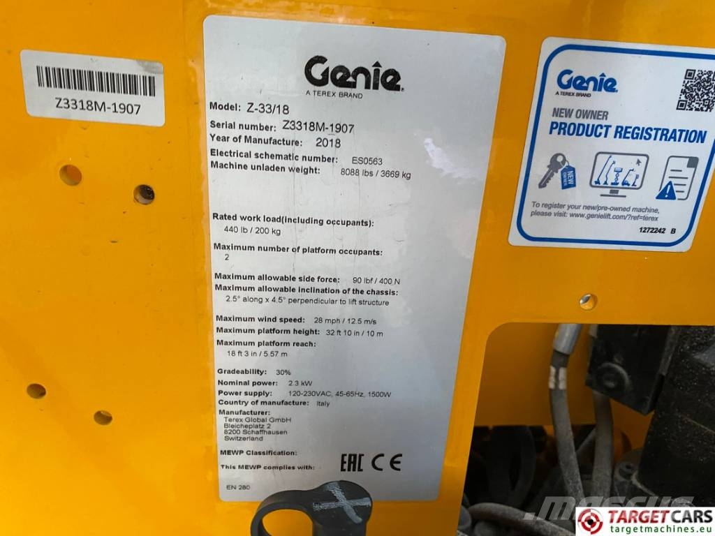 Genie Z-33/18 Electric Articulated Boom Work Lift 1200cm Kompakts pacēlājs ar rotējošu strēli