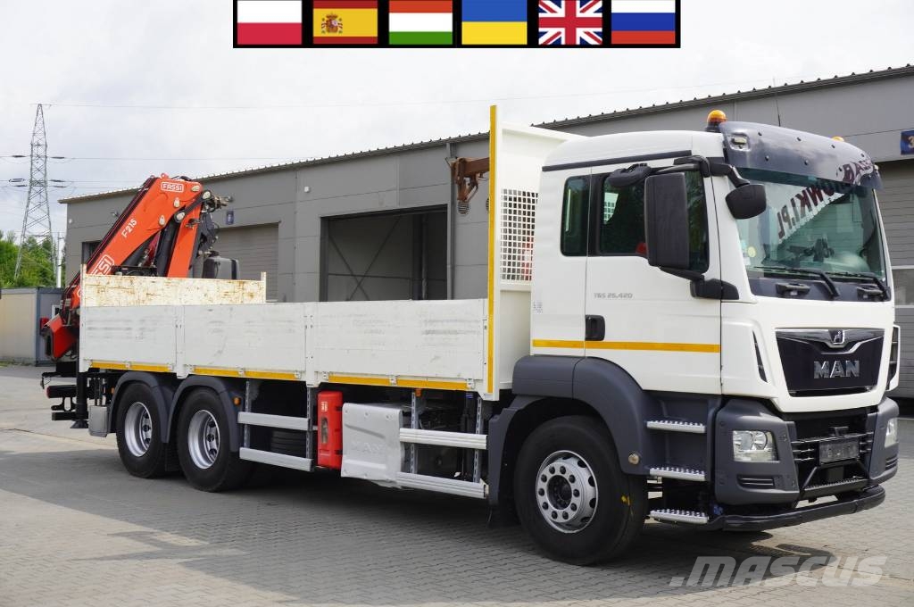 MAN TGS 26.420 6x4 / Fassi F215A.2.24 / remote control شاحنات مسطحة/مفصلية الجوانب