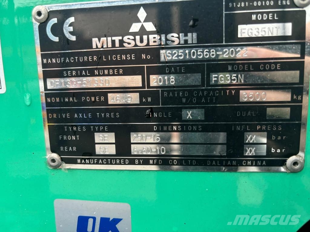 Mitsubishi FG35NT Heftruck LPG (dujiniai) krautuvai