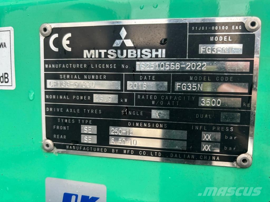 Mitsubishi FG35NT Heftruck LPG (dujiniai) krautuvai