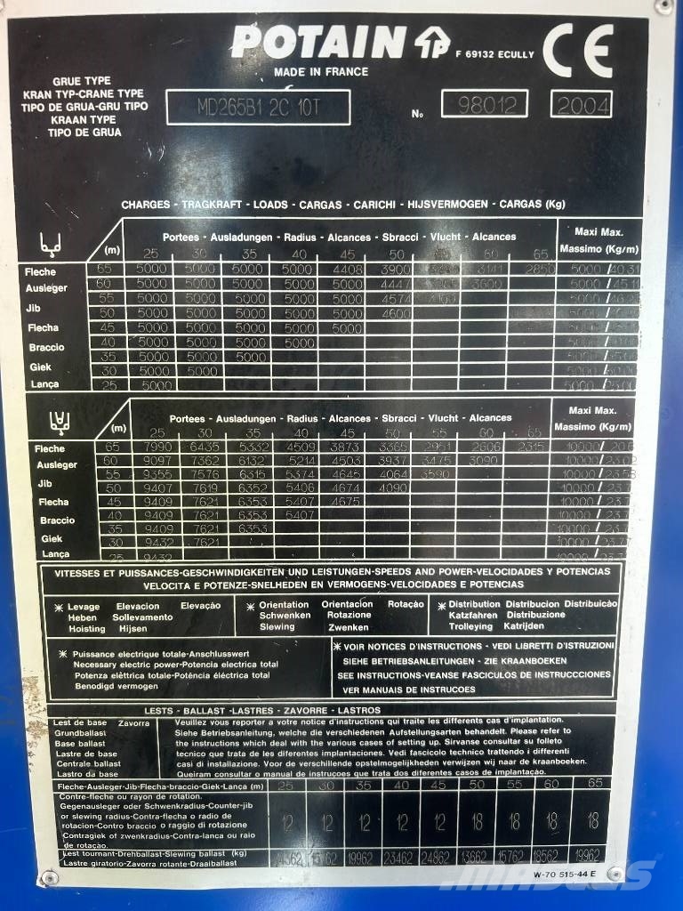 Potain MD265B1 Byggkranar
