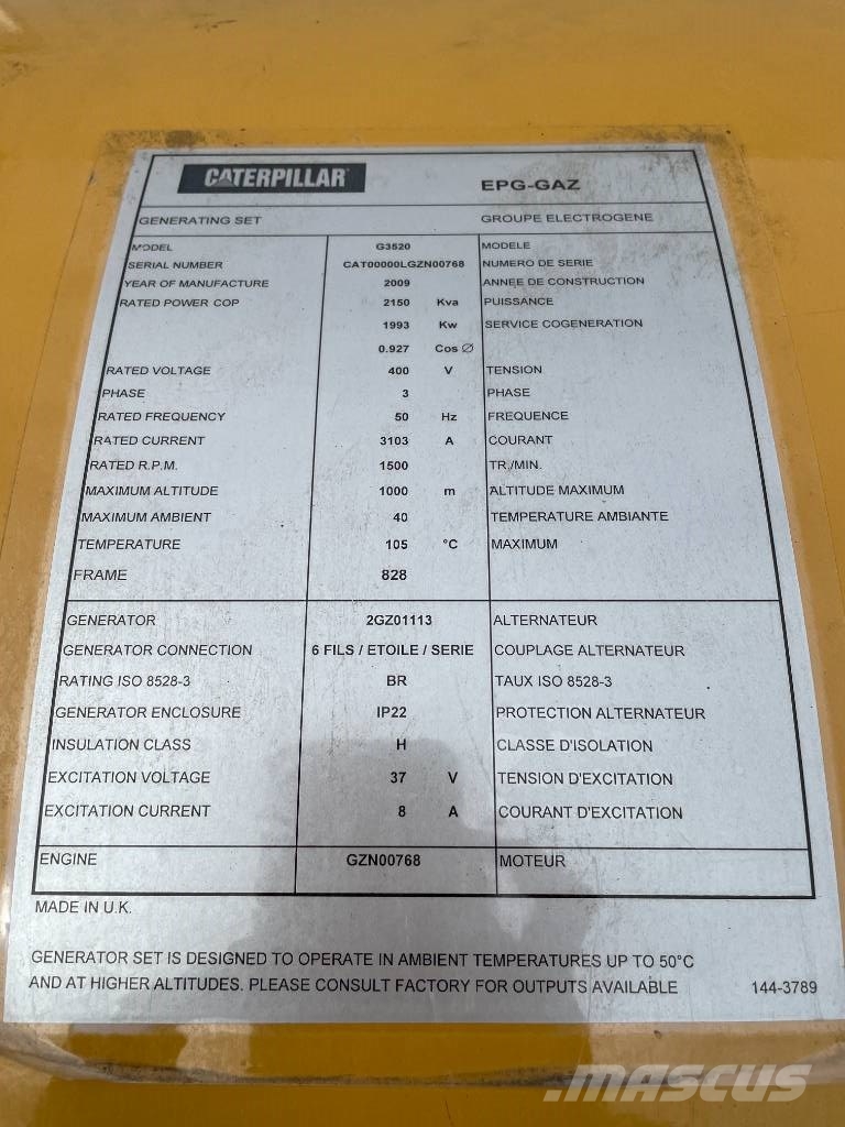 CAT G3520 - 2150 kVA Used Gas Generator - DPX-12668 Gas Generatoren