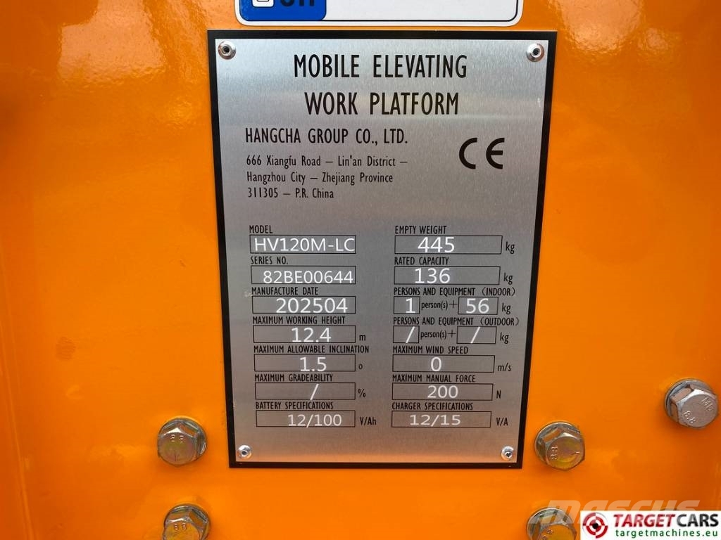 Hangcha HV120M-LC Electric DC Vertical Mast Lift 1240cm Vertikaalsed mast tõstukid