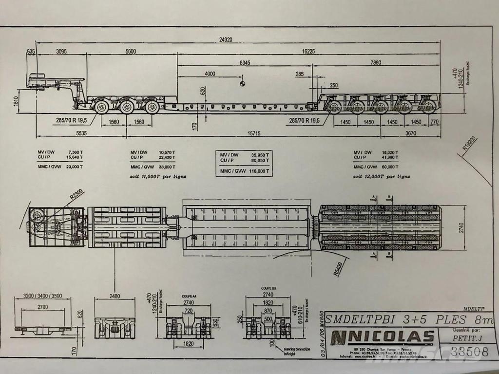 Nicolas 5 AXLE + 3 REMOTE CONTROL, 116 TON GVW Semirremolques de carga baja