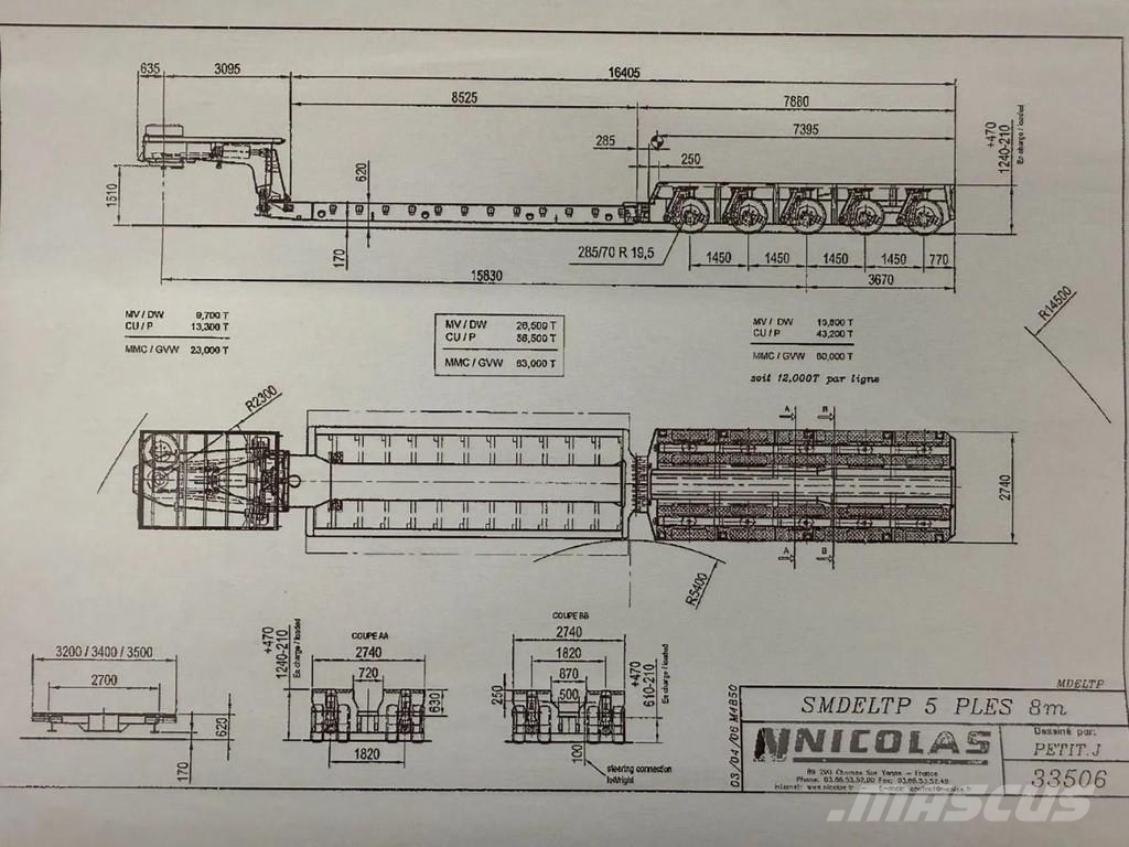 Nicolas 5 AXLE + 3 REMOTE CONTROL, 116 TON GVW Semirremolques de carga baja