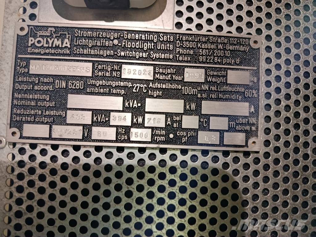 Polyma MA 1205005E65S Diesl Notstrom 493 KVA / 394 KW Dízel áramfejlesztők