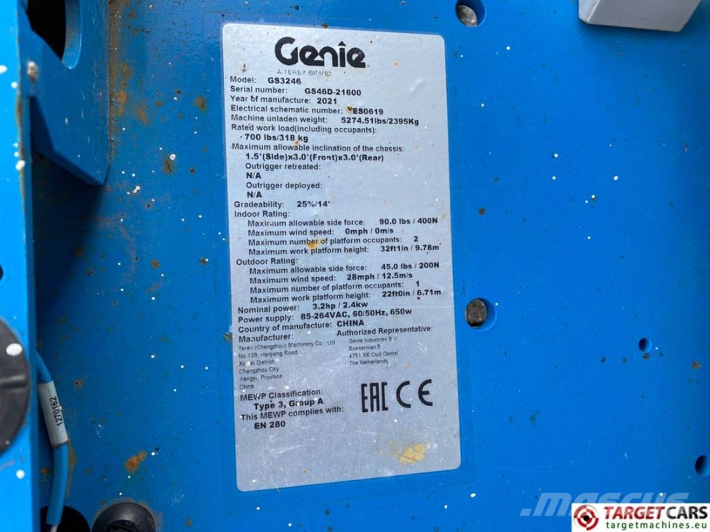 Genie GS-3246 E-Drive Electric Scissor Work Lift 1160cm Schaarhoogwerkers