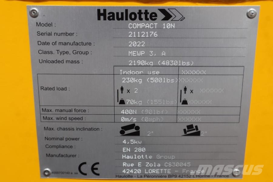Haulotte Compact 10N Valid Iinspection, *Guarantee! 10m Wor Scissor lifts