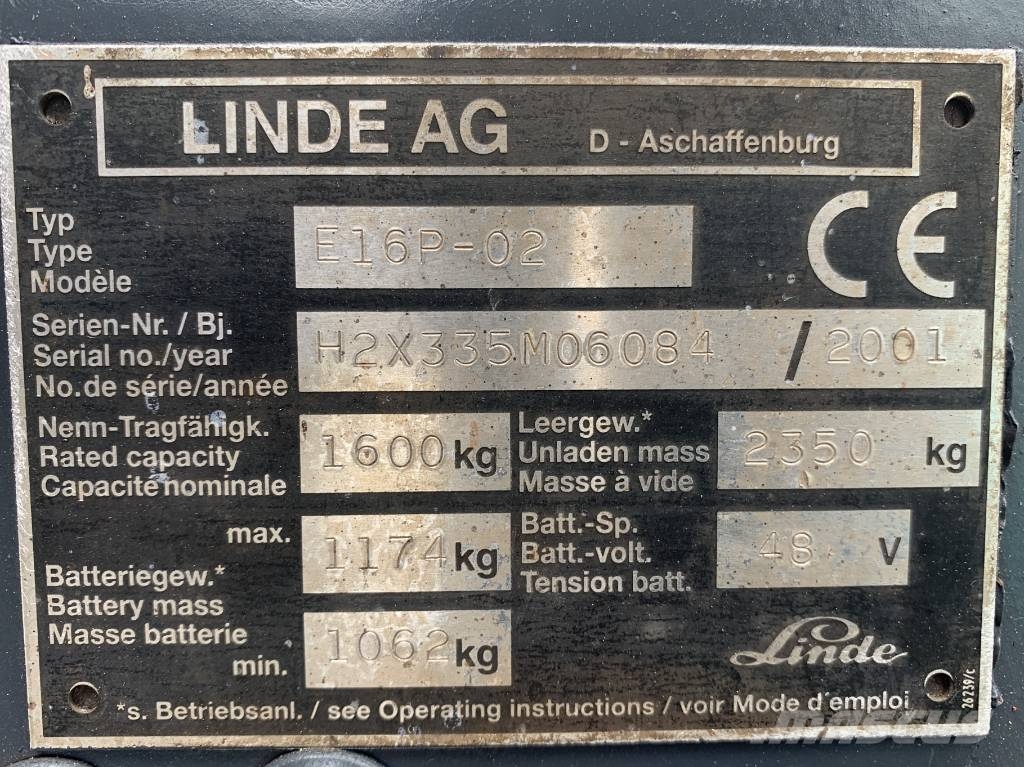 Linde E 16 P-02 /335/ V-2658 OB Stivuitor electric