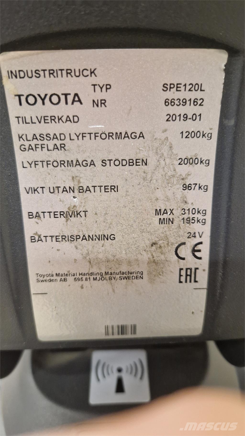 Toyota SPE120L Ηλεκτρικά παλετοφόρα με ιστό