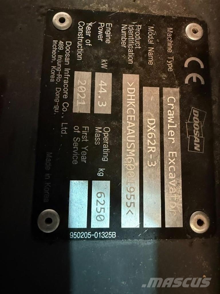 Doosan DX 62 R-3 6.2T - *FULL HYDR - *CENTRAL GREASING* - Minigraafmachines < 7t