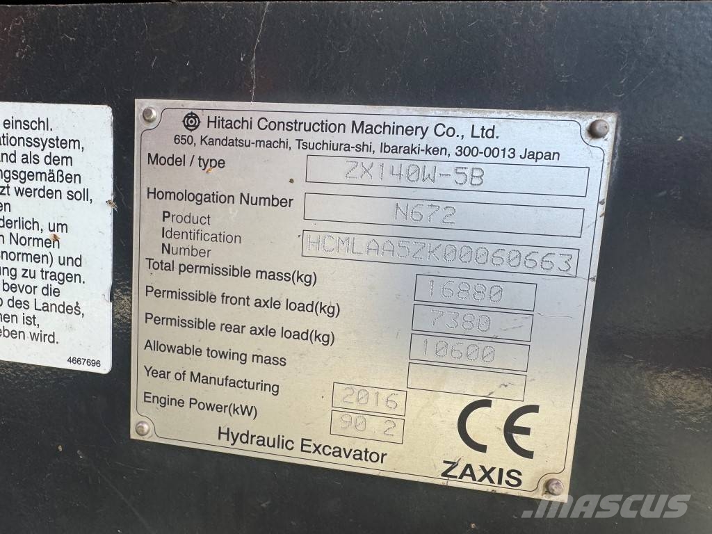 Hitachi ZX140-5B 5300 uur !! Wheeled excavators
