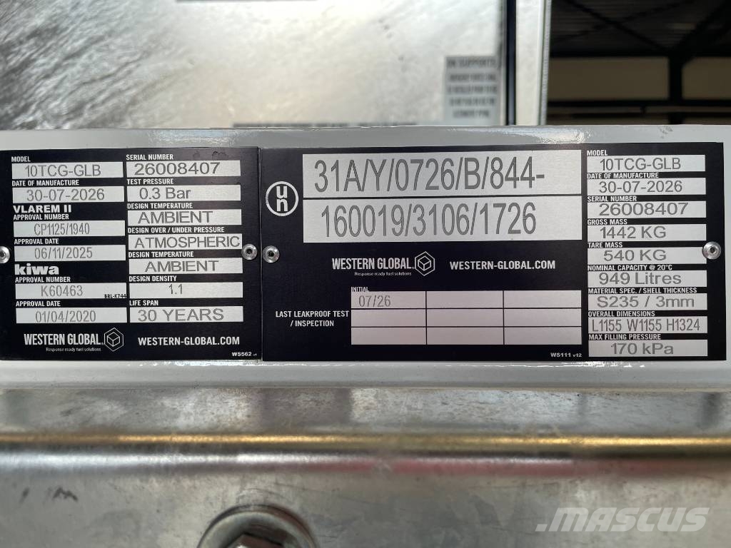 Western Global - 10TCG - 1.000 Liter fuel Tank - DPX-31001 Üzemanyag- és adaléktartályok